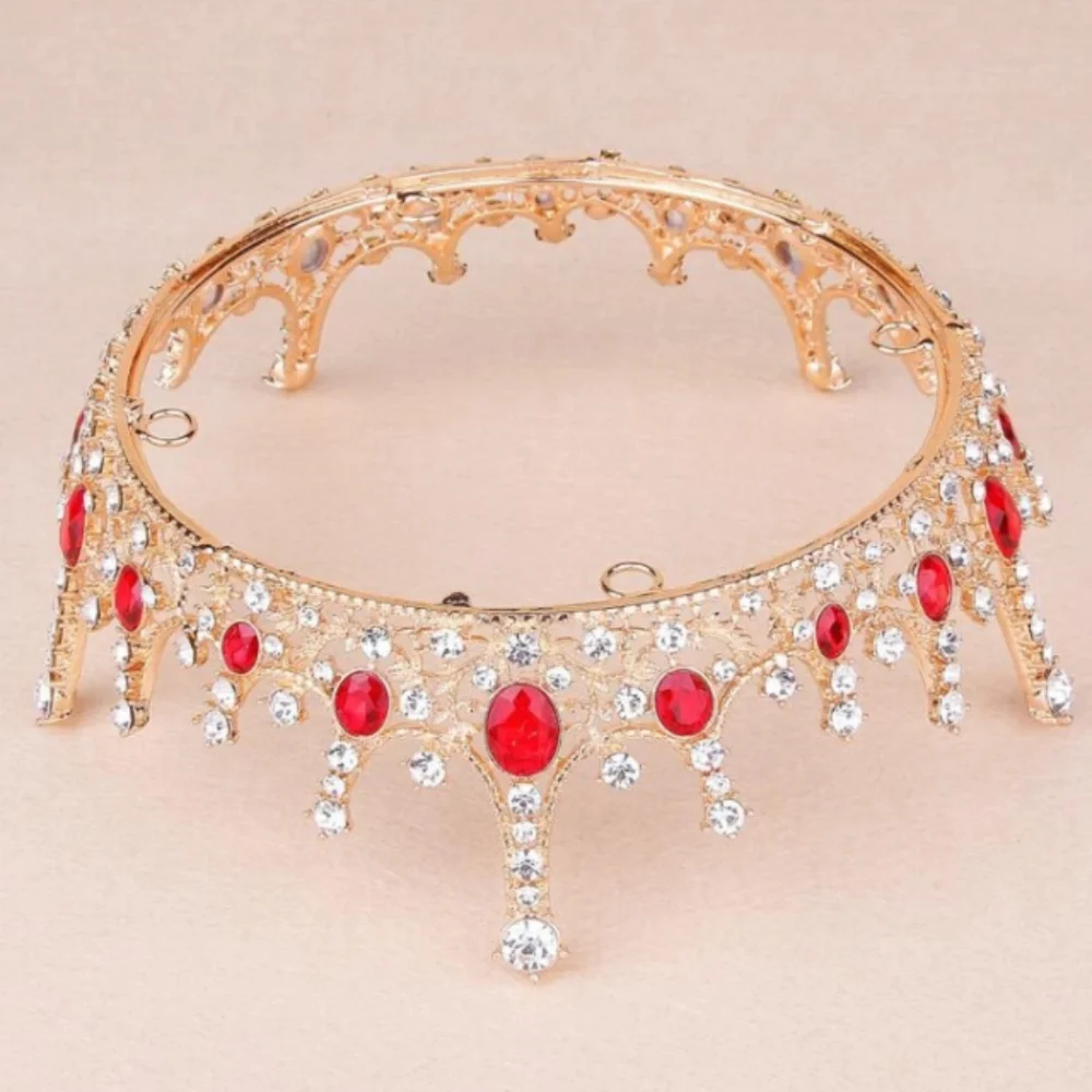 New gold and red rhinestone bridal wedding crown headband